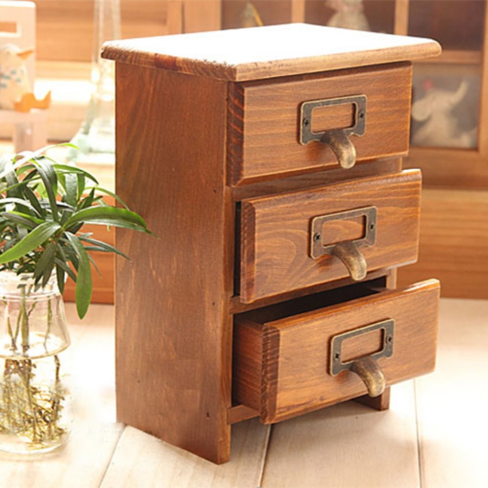 Apothecary Wood 3 Drawer Desk Organizer, Jewelry box organizer